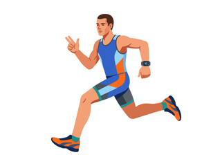 Fototapeta premium Athletic Man Running With Determination And Smartwatch On Wrist