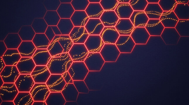 Abstract honeycomb pattern with glowing light wave lines