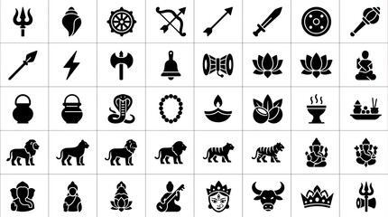 Naklejka premium Durga puja Icons for Hindu Festival Celebrations