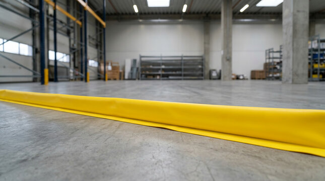 Yellow silicone spill containment berm on industrial concrete floor