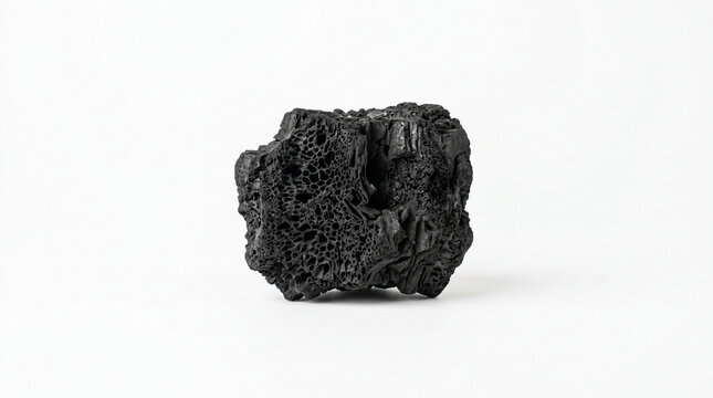 Single chunk of agricultural biochar isolated on white background