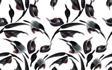Seamless watercolor leaves pattern. Hand draw floral pattern © akın demirci