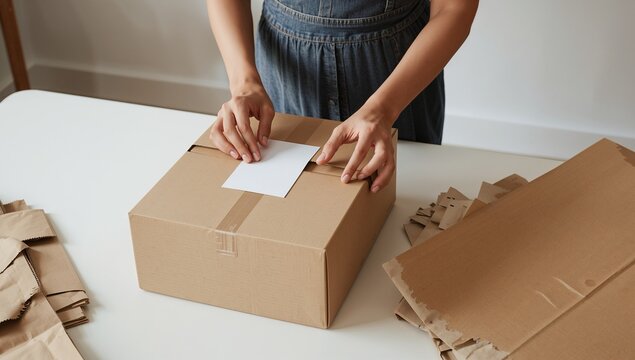 Kleine Unternehmerin verpackt nachhaltige Bestellung f&uuml;r Onlineversand