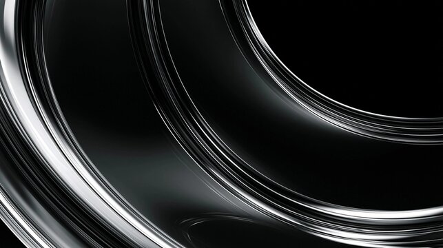 Abstract black and white background with a curved line in the center. the line appears to be made up of multiple curved lines that are overlapping each other, creating a sense of depth and dimension.