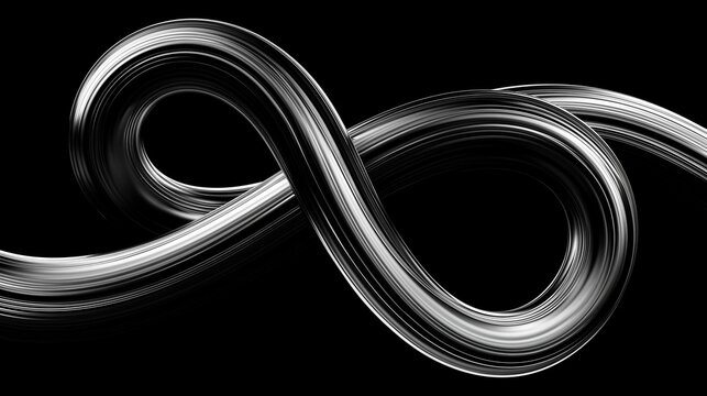 Black and white abstract background with an infinity symbol in the center. the infinity symbol is made up of two curved lines that form a continuous loop, creating a sense of depth and dimension.