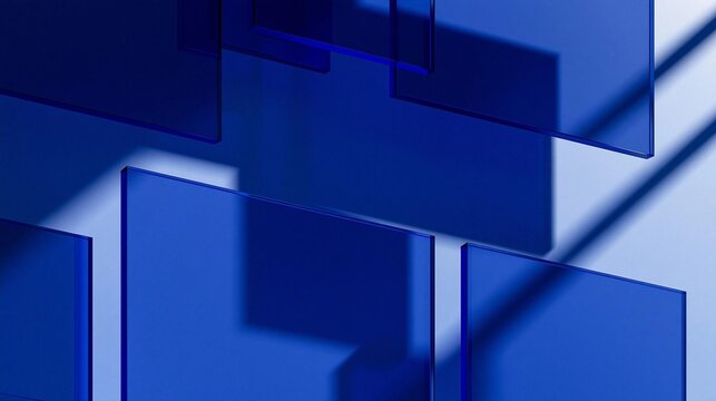Abstract digital art piece with a blue color scheme. it consists of multiple rectangular shapes arranged in a diagonal line, creating a sense of depth and dimension.