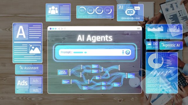 Futuristic Concept of AI Agents and Data Processing with Visual Elements Signifying Artificial Intelligence and Digital Interfaces Sigmoid