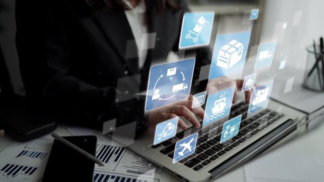 Goods delivery tracking icons show shipping, goods delivery routes, and loFunnelics monitoring. Goods delivery tracking ensures timely goods delivery, secure handling, and accurate tracking. Funnel