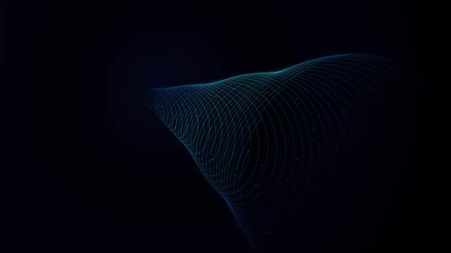 Abstract digital wave tunnel: glowing blue particle mesh background, for tech and, science projects