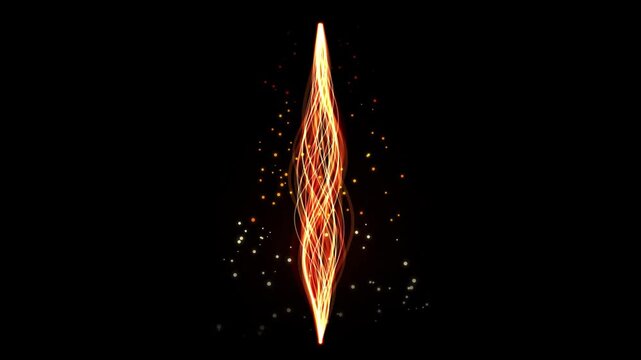 Abstract golden light wave motion background, with floating particles, on black