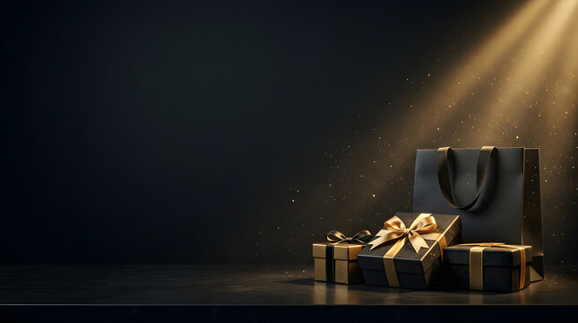 Black Friday Shopping Bag Campaign Banner under Warm Sunbeam Spotlight