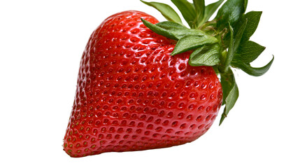 Isolated fresh ripe single strawberry with vibrant green leaves, juicy and healthy fruit © David