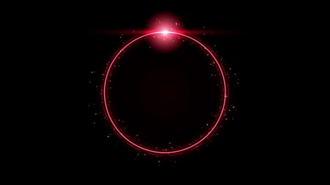 Glowing red neon circle frame with particle effects and lens flare overlay
