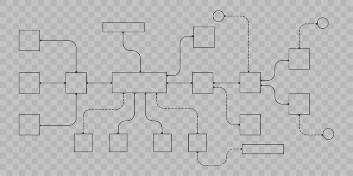 Minimalist flowchart diagram vector, technical wireframe schema, abstract organizational chart layout for business process mapping