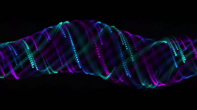 Neon abstract digital wave motion background, with glowing particles, and flowing light trails