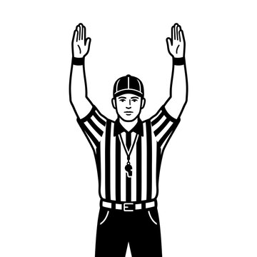 American Football Official Making A Touchdown Signal In Style