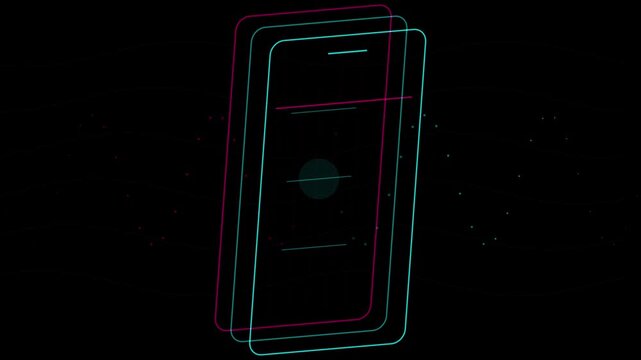 Neon smartphone interface animation with abstract digital data flow and cyberpunk aesthetics