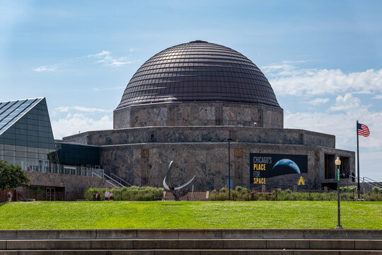 The Adler Planetarium's dome, where staff voted to unionize as Chicago museums navigate falling attendance and cuts to government funding, Chicago, Illinois, July 2026.