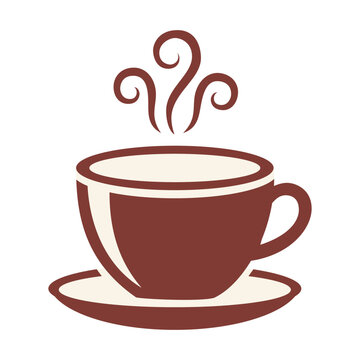 Steaming Coffee Cup with Saucer Minimal Vector Icon