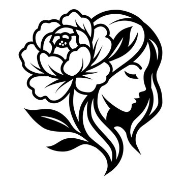 Beautiful Woman Profile with Large Floral Hair Vector