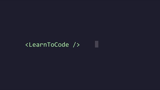 Learn to code text animation with blinking cursor on dark 4k background, for programming and, software development tutorials