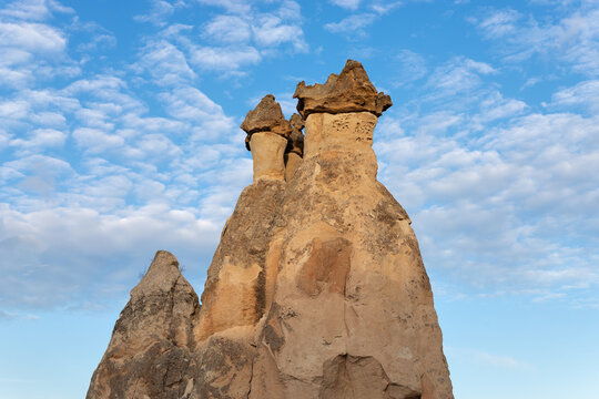 Unique fairy chimneys and rock formations in Cappadocia Unesco World Heritage site Central Anatolia T&uuml;rkiye.