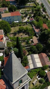 Osor City Panorama On Cres Island, Croatia,  Beautiful Summer Day. Aerial Views Show The Historic Old Town, Sunny Beaches, Sailing Yachts, Marina Harbor, Nearby Campsites Mediterranean Adriatic Coast
