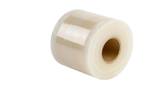 Isolated roll of transparent adhesive film with ribbed edge for secure industrial packaging