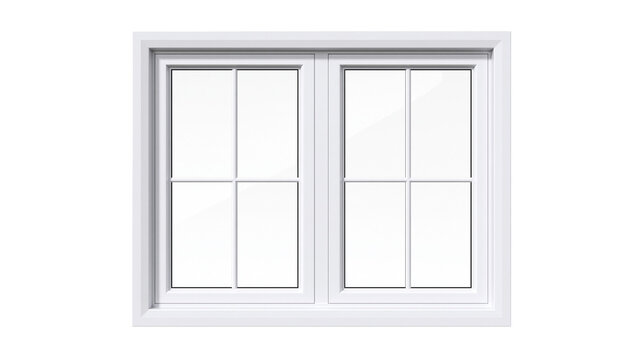 Isolated white modern window with decorative grilles and clean frame for architectural projects