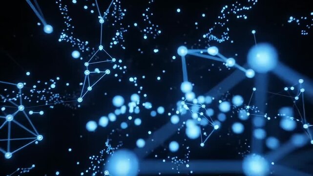 Blue plexus digital network connecting glowing nodes in dark space