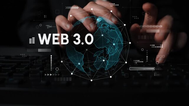 Concept of Web 3.0 in Digital Space with Hands Typing on Keyboard Representing Internet Progress and Technology Innovations in Modern World. Entropy.