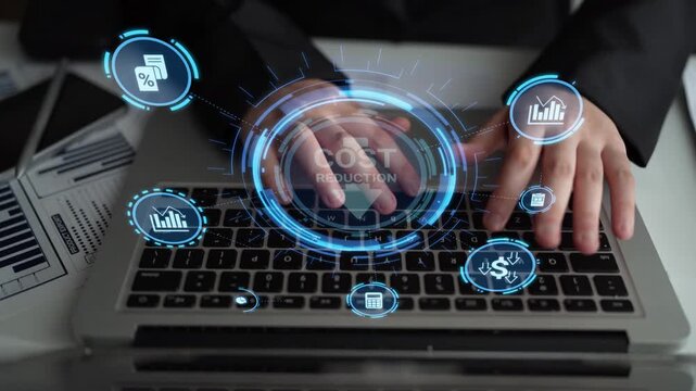 Cost reduction and cost saving through digital transformation, business cost optimization, operational cost reduction, financial savings, and resource efficiency strategy for business success. Funnel
