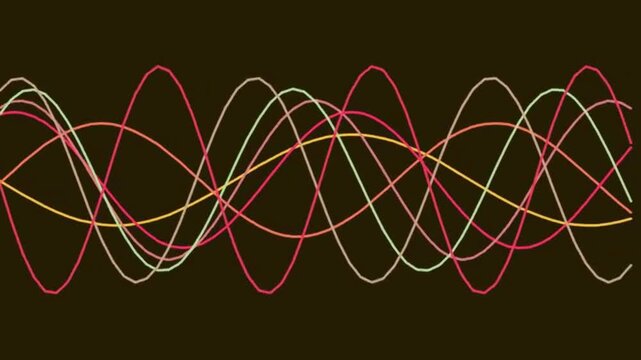Abstract Waveforms Intersecting in Colorful Lines Moving Across Dark Background