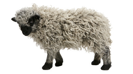 Isolated adorable lamb figurine with textured curly wool and black face and legs, standing © Niamh