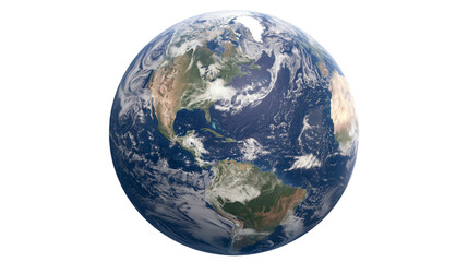 Isolated Earth globe showing continents, oceans, and clouds, ideal for global concepts © Niamh