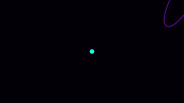 Abstract atom model animation with rotating neon orbital rings on 4k black background, physics science
