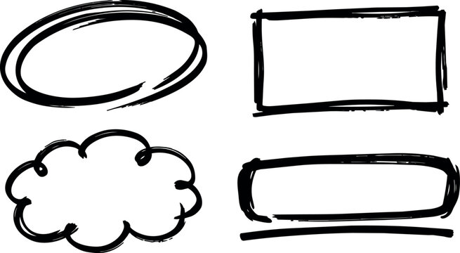 Hand drawn black outline frame shapes collection with oval cloud and rectangles
