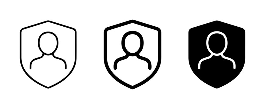 User Protection Icons: Shield with Person Silhouette, Security, Privacy, Identity, Safety, Account Management, Digital Security