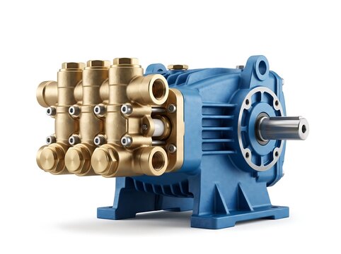 Industrial Triplex High Pressure Plunger Pump with Brass Manifold on White / 