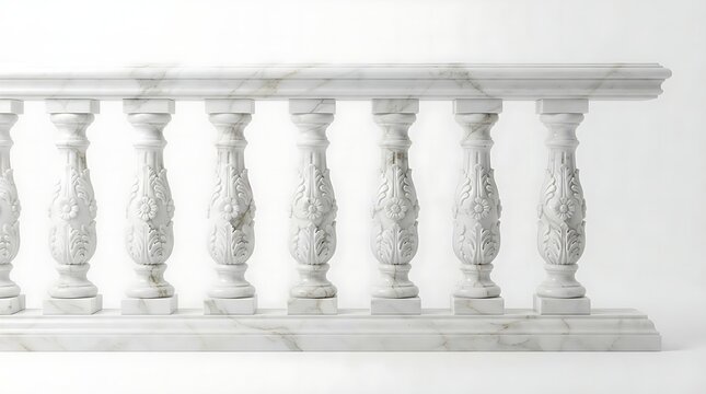 Elegant white marble balustrade railing with carved stone columns and classical decorative architectural details