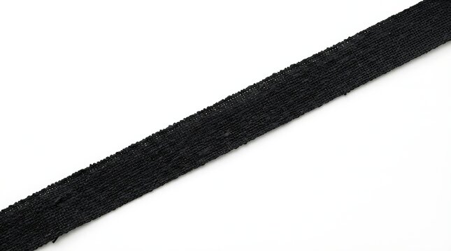 A single piece of black fabric ribbon tape with a textured surface placed diagonally across the flat frame area