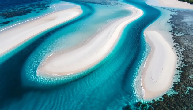 Aerial view of turquoise sandbars in clear ocean waters