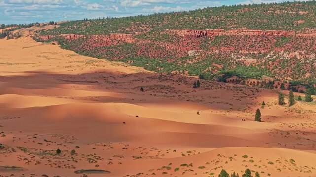 Aerial view of Coral Pink Sand Dunes at sunset