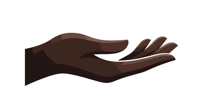A stylized illustration of a dark-skinned hand with fingers gently curved, forming a cupped palm, symbolizing charity or support.