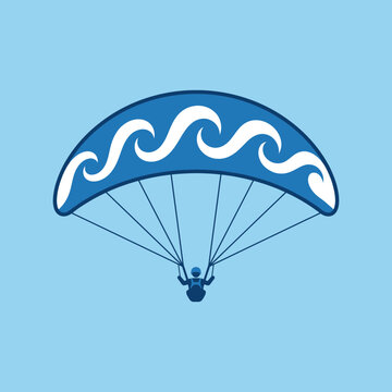 Stylized Paraglider Soaring Against Clear Blue Sky With Wave Design