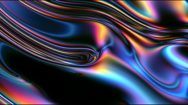 A surface made of liquid metal changes colors slowly over time and shows movement in different frames. Captured indoors under controlled light.