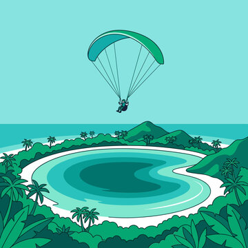 Paragliding Adventure Over Tropical Island Paradise Serene