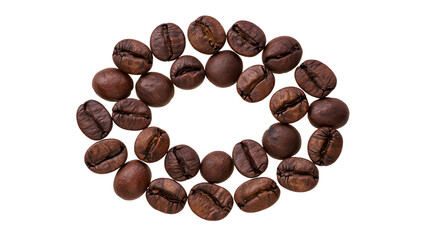 Obraz premium Isolated coffee beans forming an artistic oval shape, representing the essence of coffee