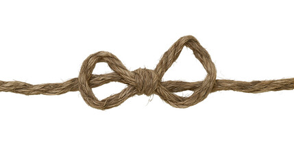 Isolated natural fiber twine tied into a decorative bow knot, simple rustic rope design element © Cian