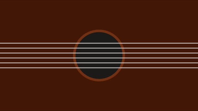 Minimalist acoustic guitar strings and soundhole close-up, musical instrument animation 4k background